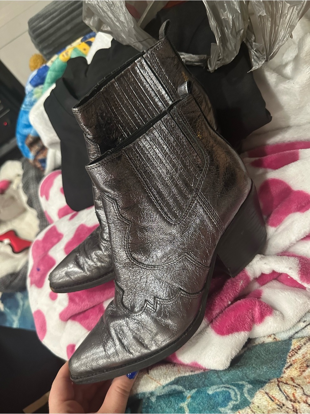 Sam Edelman Metallic Pewter Western Ankle Boots